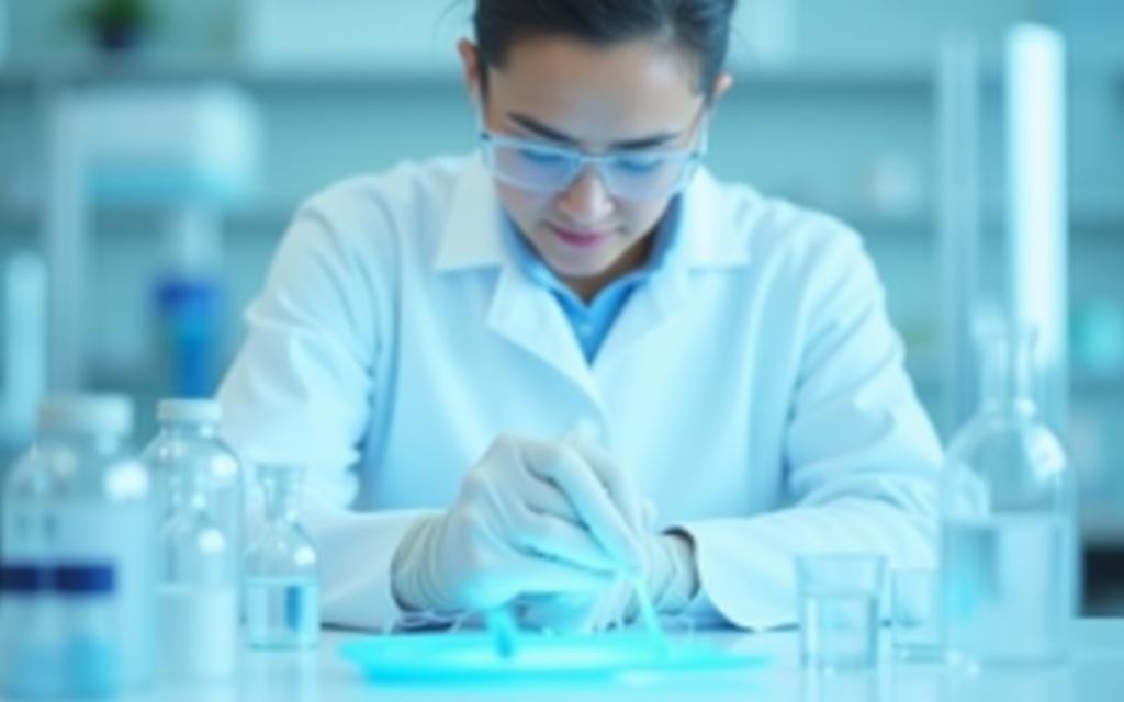 Ahli kimia memeriksa kualitas vitamin di laboratorium GMP